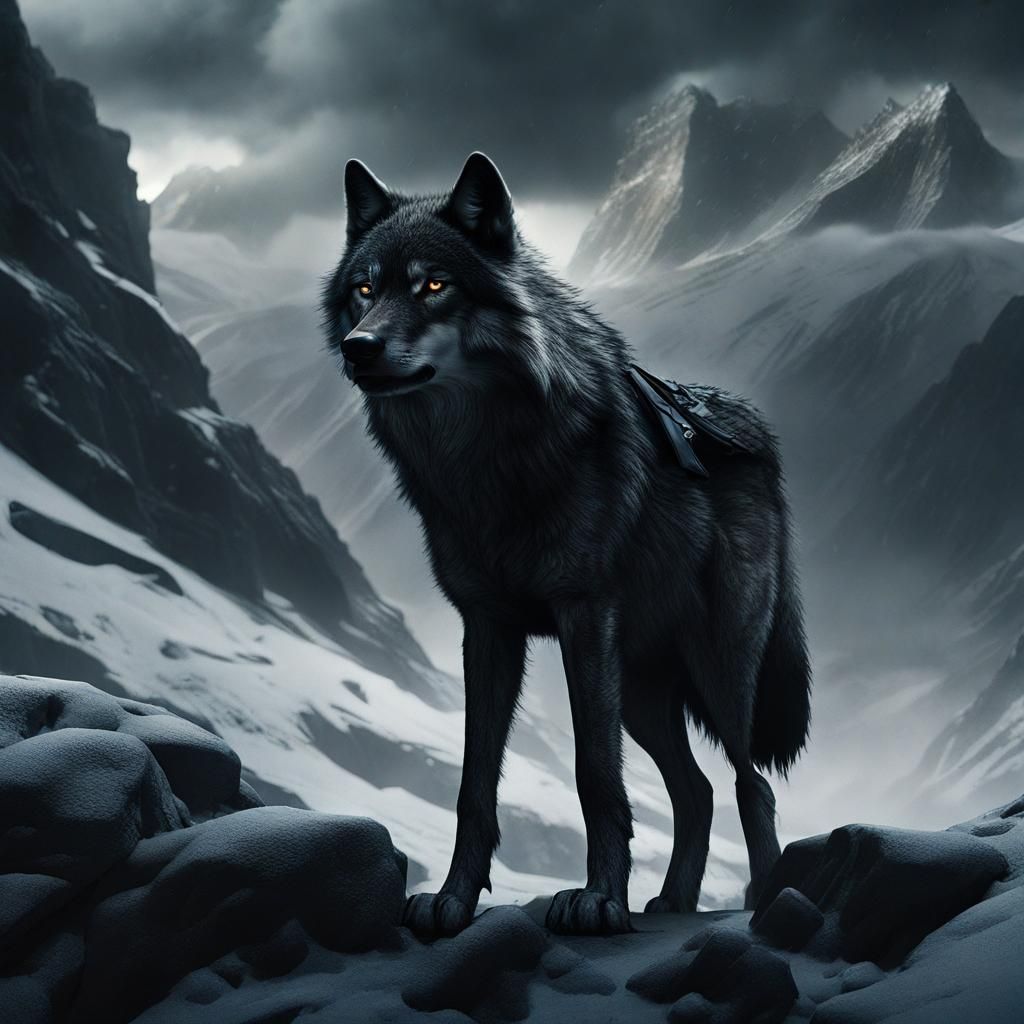Dramatic Black Wolf Digital Matte Painting
