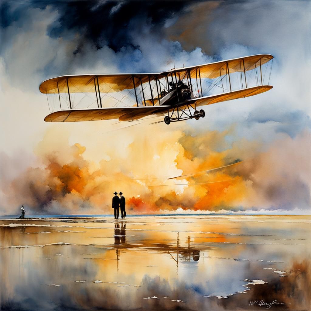 Wright Flyer III at Kitty Hawk in Watercolor