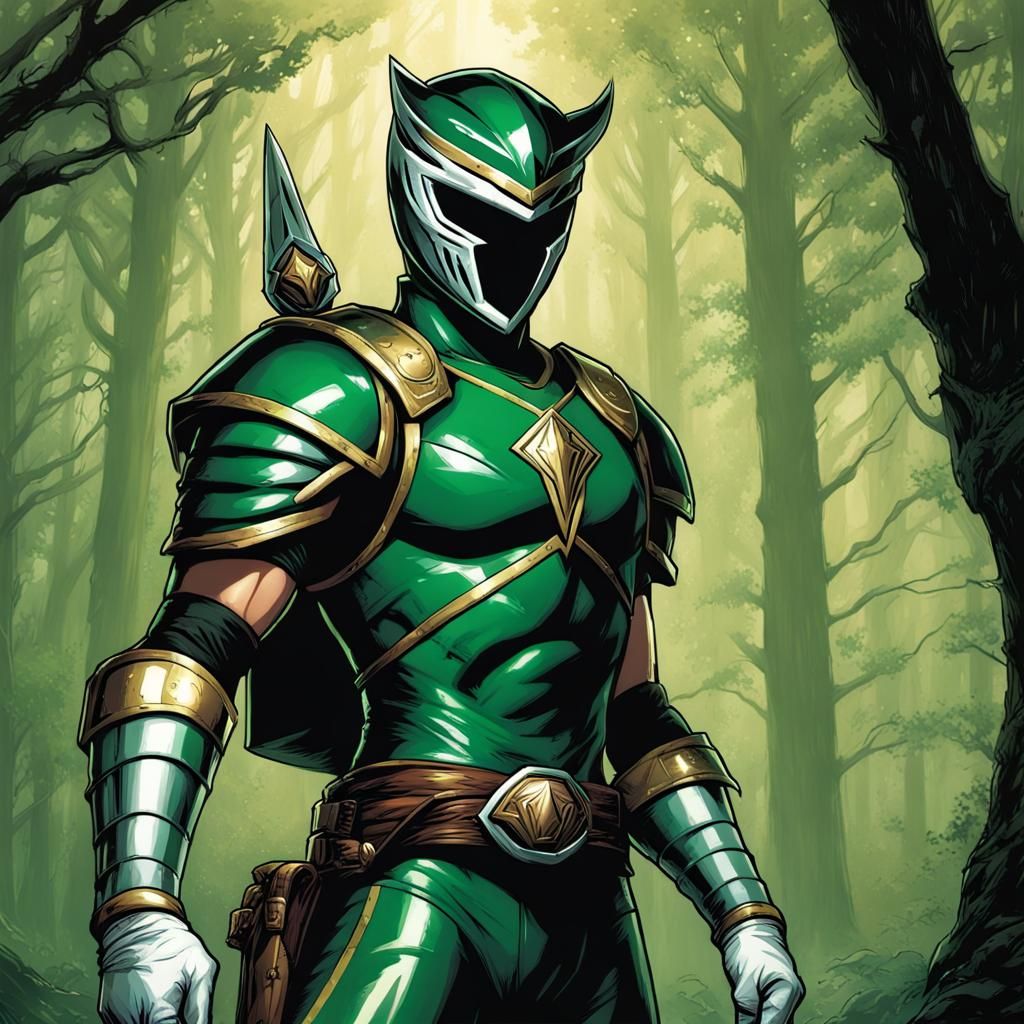 Green Ranger Witcher Knight in Comic Book Style