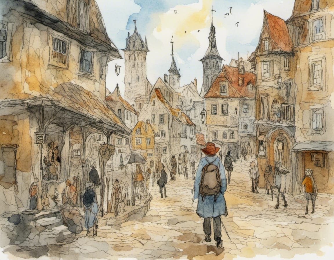 European City Traveler: Watercolor Storybook Illustration