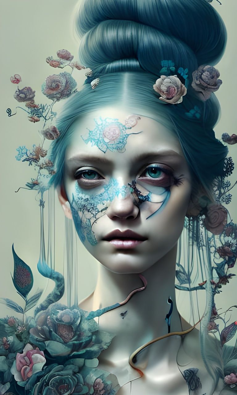 Tattooed Woman: Hyperrealistic Ink Painting