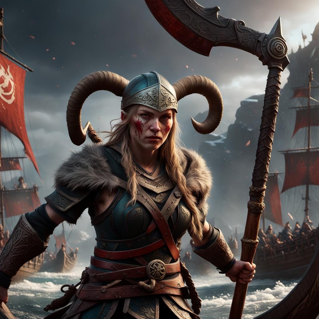 Viking Battle Scene in Dark Fantasy Style