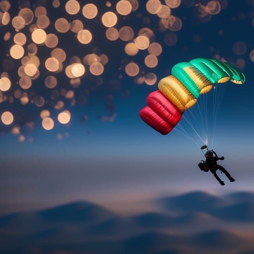 Night Skydiving with Volumetric Lighting Effects