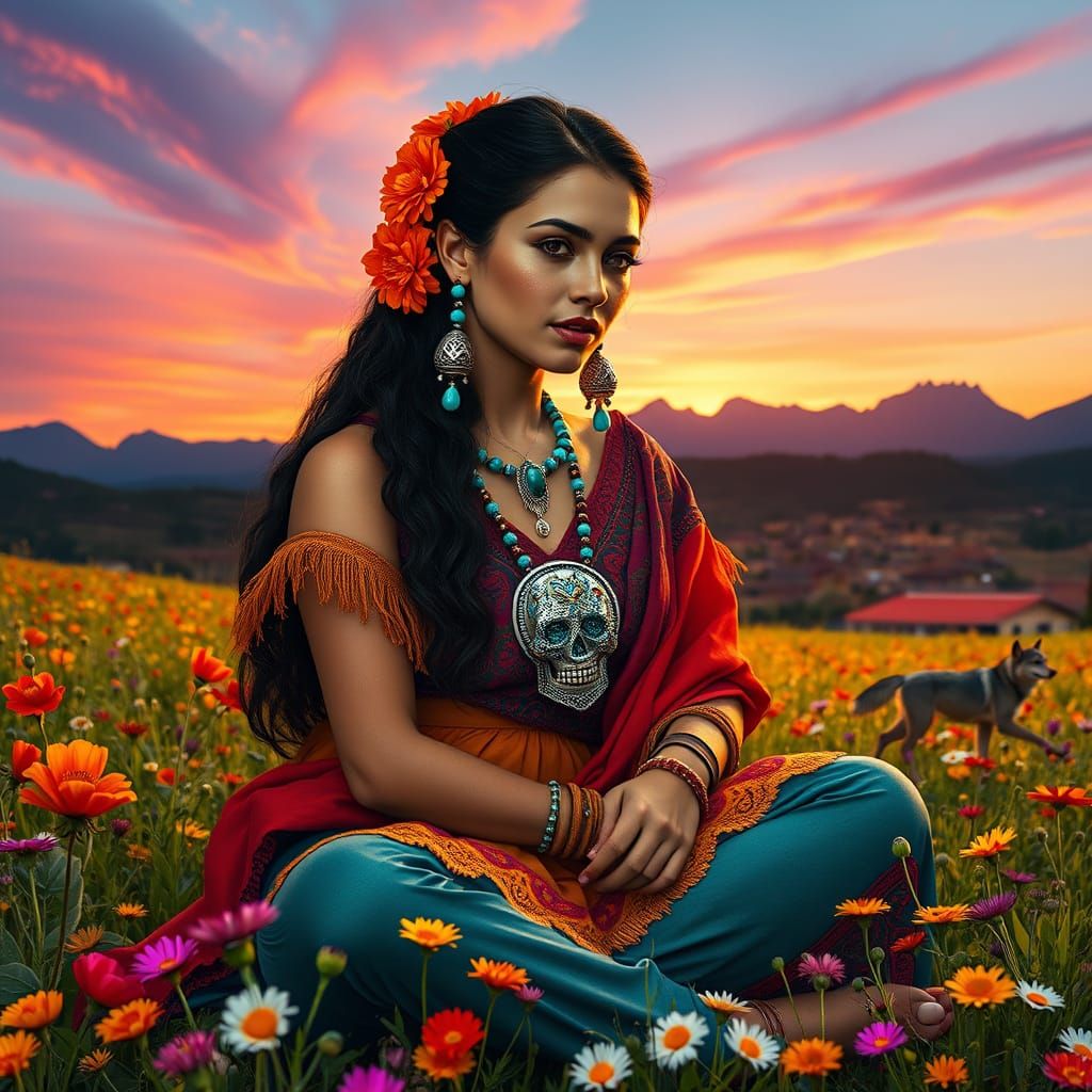 Cinematic Portrait of a Young Nicaraguan Woman in Traditiona...