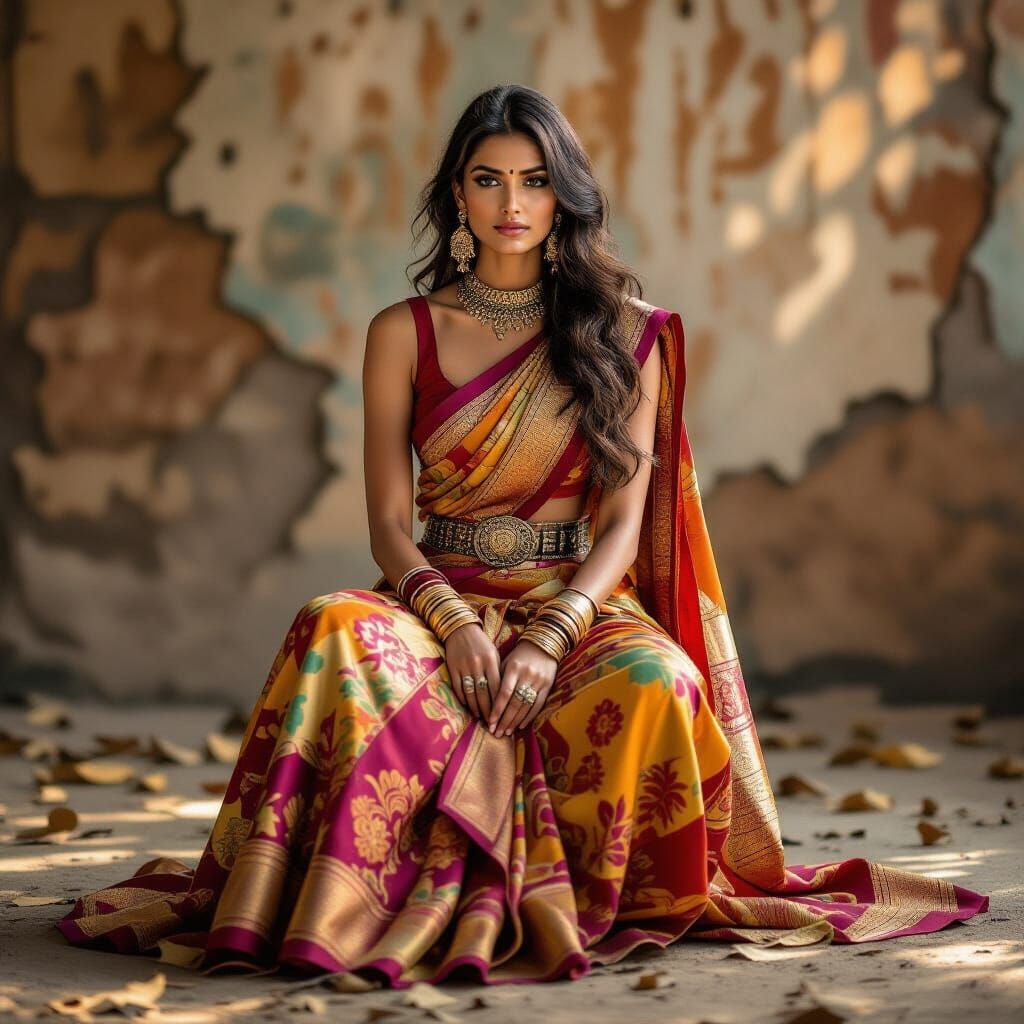 Indian Model in Saree: High-Fashion Editorial Shot