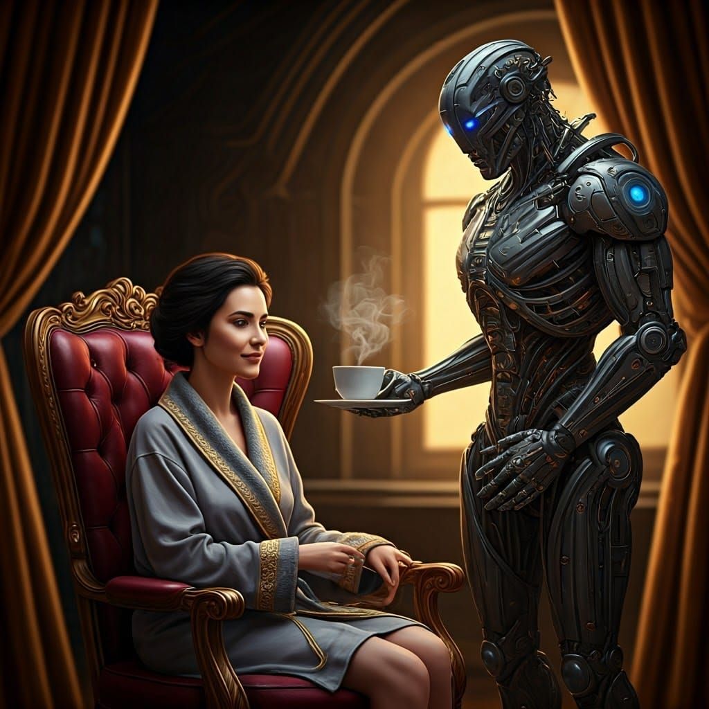 Android Serves Coffee to Woman in Luxurious Setting