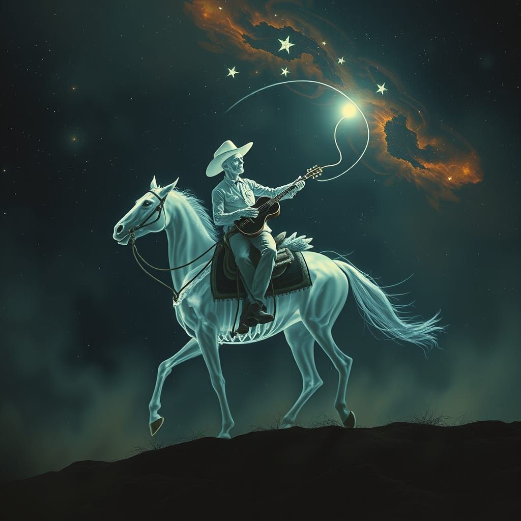 Spectral Cowboy Wrangling Stars in Cosmic Horror Style