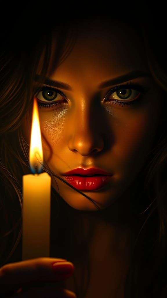 Sultry Woman Illuminated by Soft Candlelight