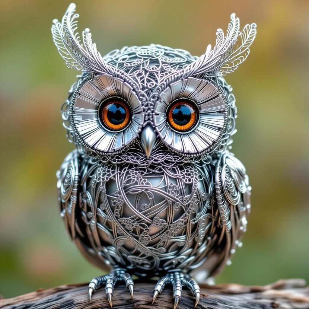 Filigree Fairy Owl Made of Silver Wire