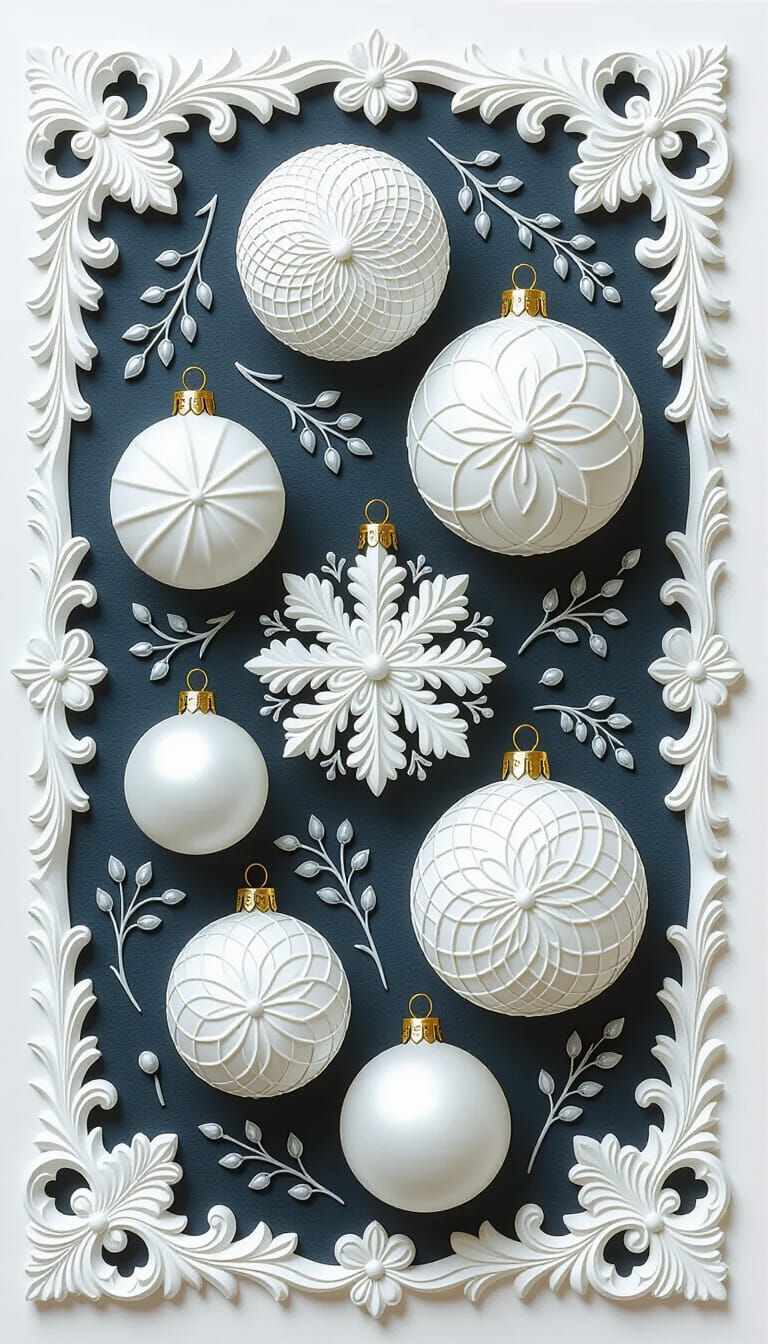 Monochromatic Snowflake Ornaments in Minimalist Graphic Art