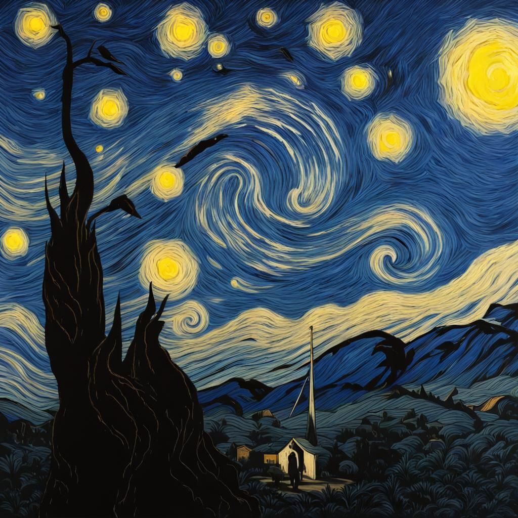 AI Recreation of Starry Night Painting