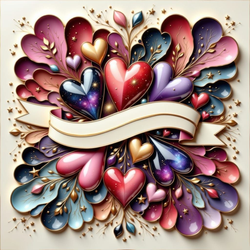 Abstract Hearts Flowing Through Paper Layers