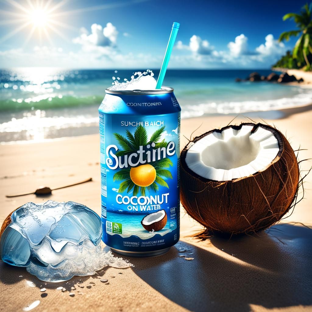 Coconut and Coconut Water on a Sunny Beach