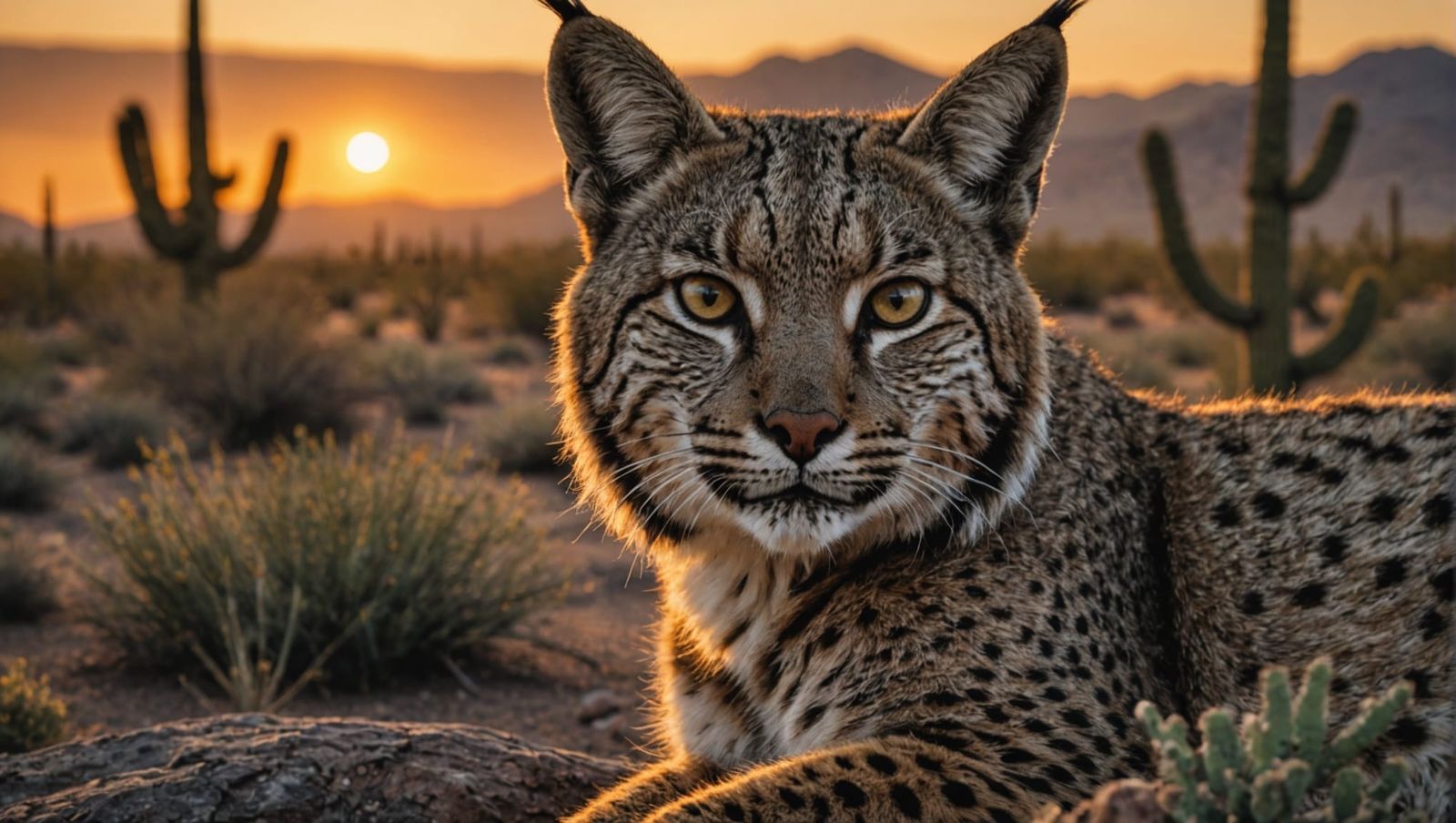 Bobcat Hunting at Sonoran Desert Sunrise: Cinematic Still