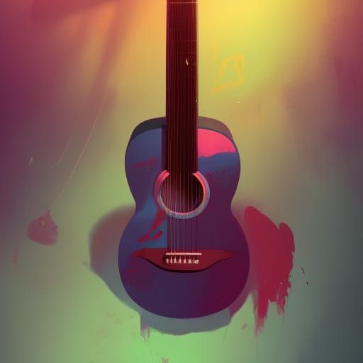 Detailed Acoustic Guitar on Colorful Background