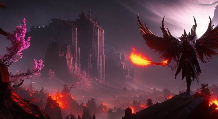 Forest burning, single cherry blossom tree survives