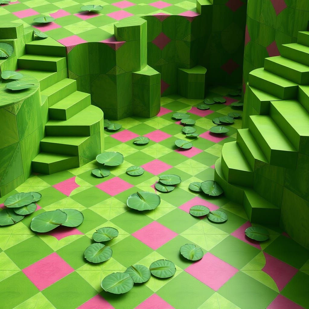 Surreal Lilypad Swamp with Geometric Tessellations