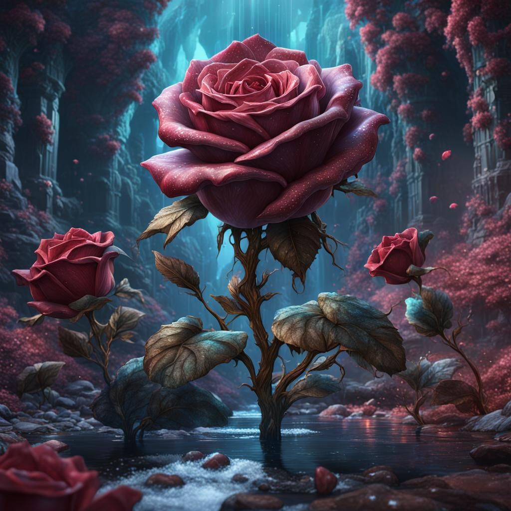 Detailed Crystal Rose Fantasy Concept Art