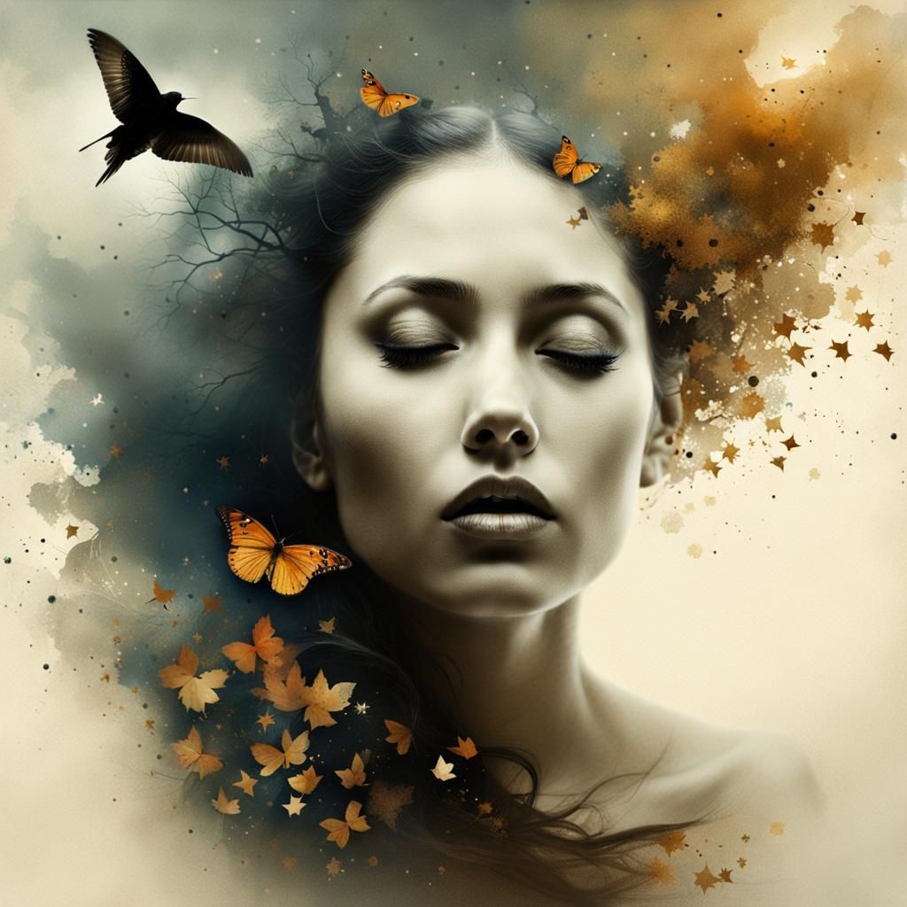 Surreal Double Exposure Dreamer in Pencil and Paint