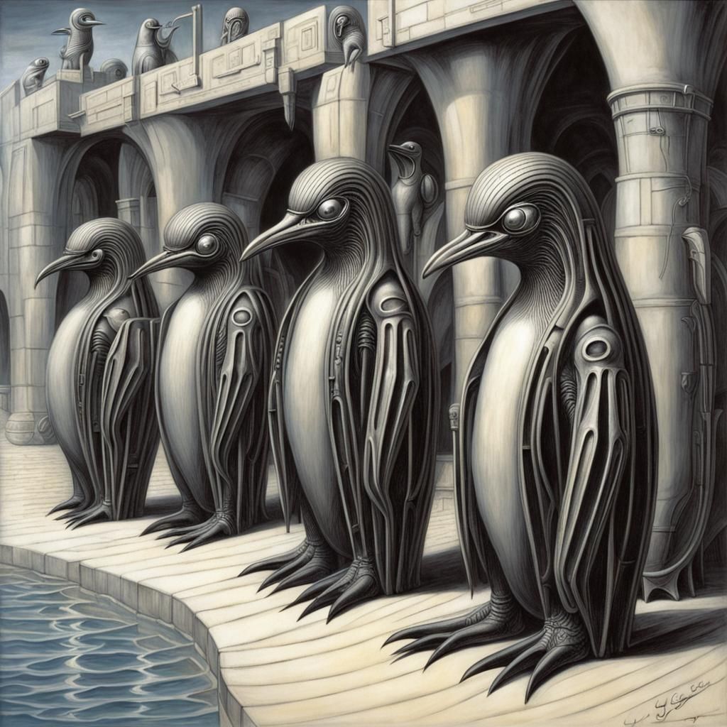 Penguins on Holiday in Biomechanical Style