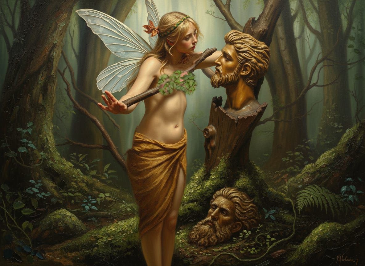 Ethereal Fairy Woman in Ancient Forest
