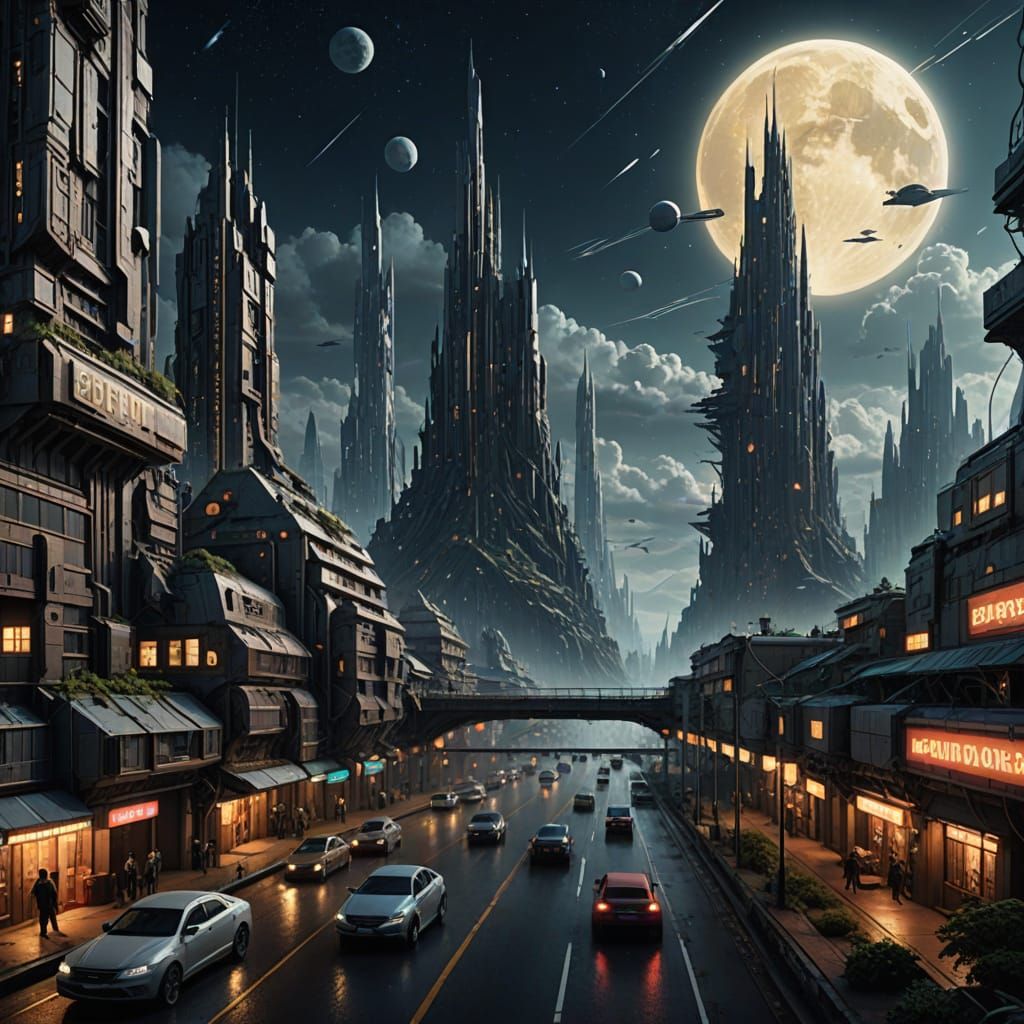 Surreal Futuristic Cityscape on a Barren Planet at Dusk