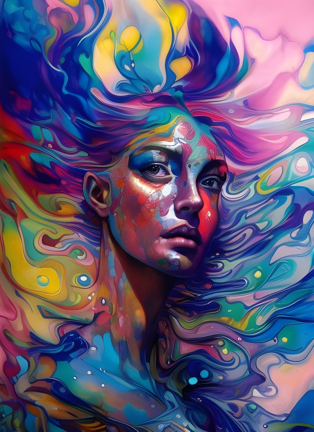 Water Goddess Portrait in Colorful Splash Art Style