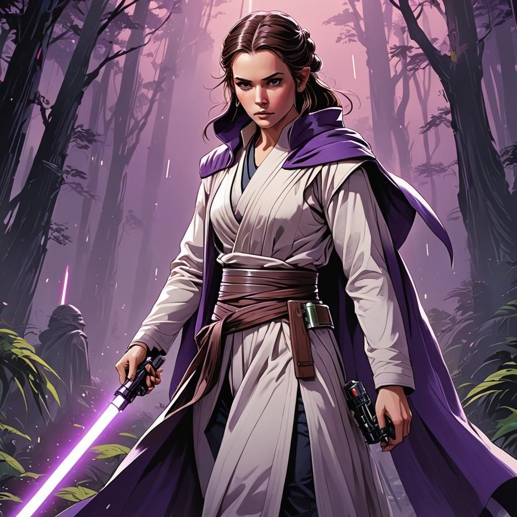 Jedi with Purple Lightsaber in Anime Style