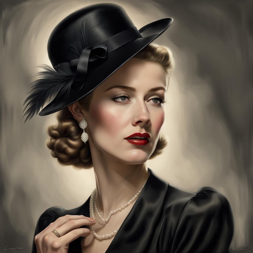 Elegant 1940s Portrait in Hyperrealistic Style