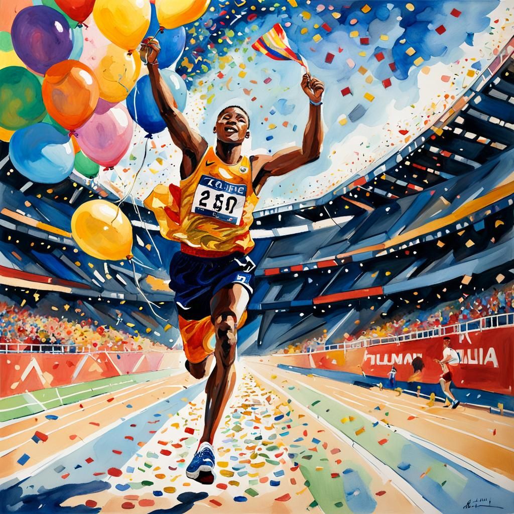 Paralympic Runner's Impressionist Gouache Watercolor Victory