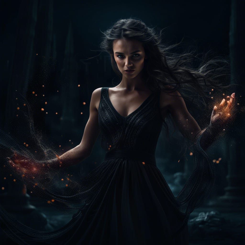 Stunning Girl Conjuring Black Magic in Fantasy Art