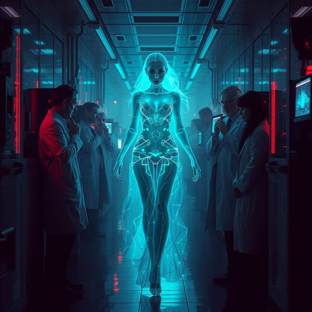 Spectral Woman in Cyberpunk Laboratory