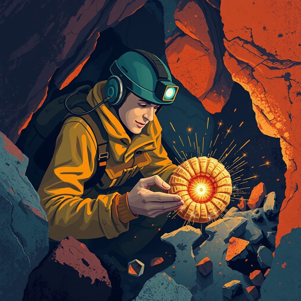 Speleologist's Fossil Find in Abstract Cave Art