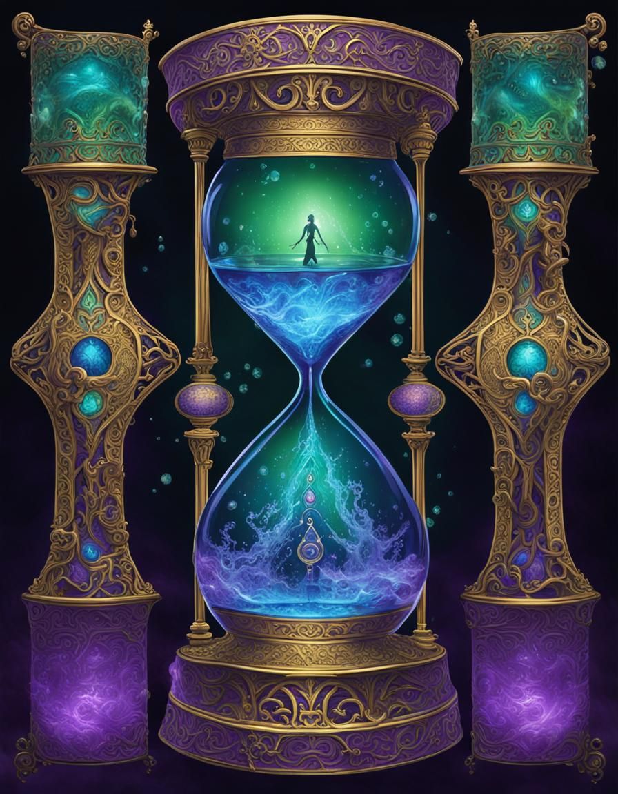 Filigree Hourglass with Diving Figure and Runes