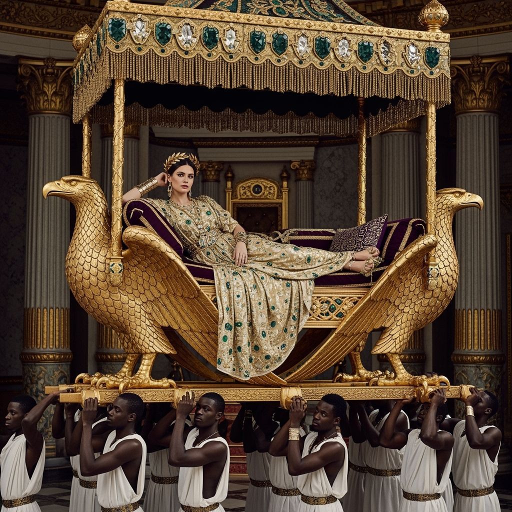 Opulent Roman Empress on Eagle Litter, Fashion Photography