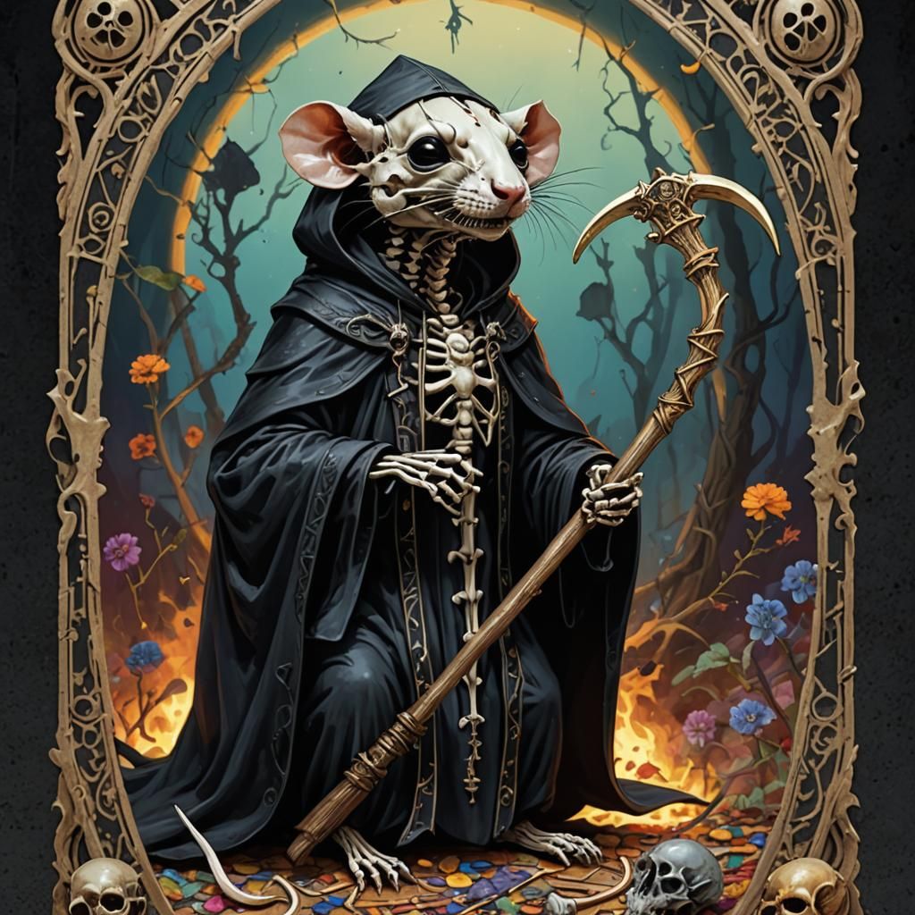 A tarot card depicting The Death of Rats from Discworld