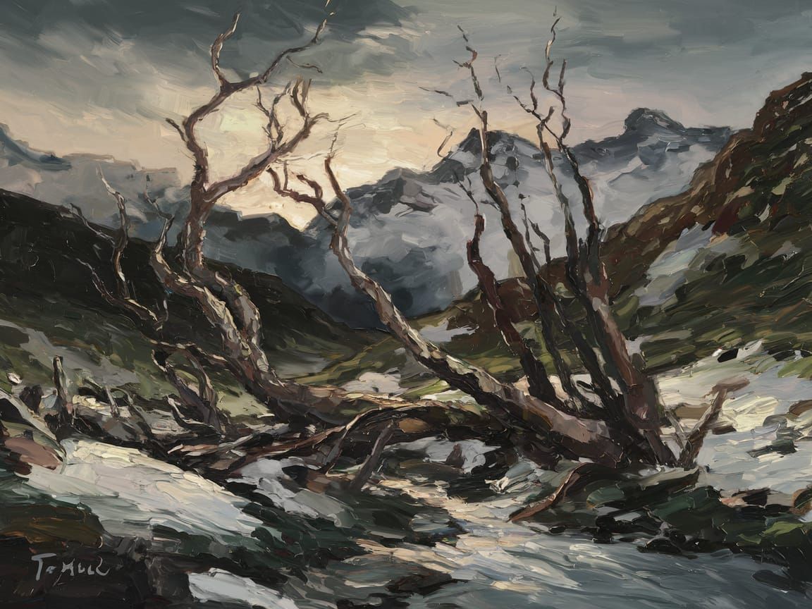 Impressionist Alpine Landscape Painting in Oil