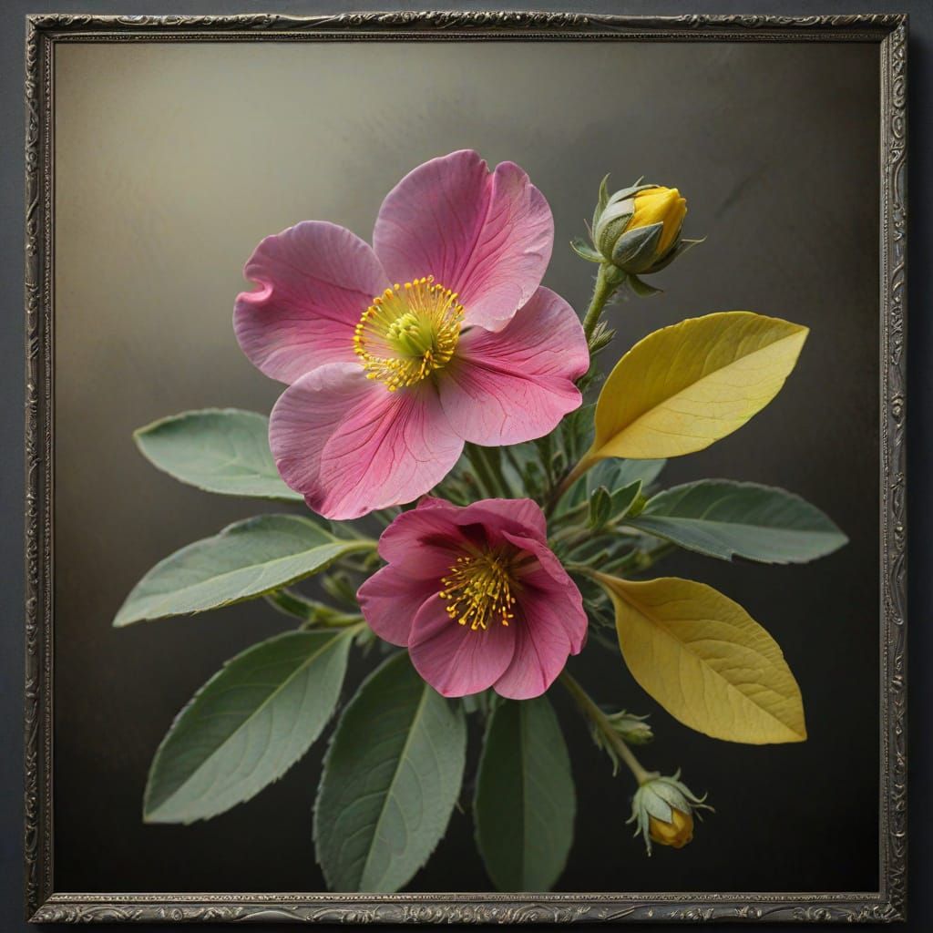 Elegant Copperplate Engraving of Grey-Leaved Cistus in Arid ...