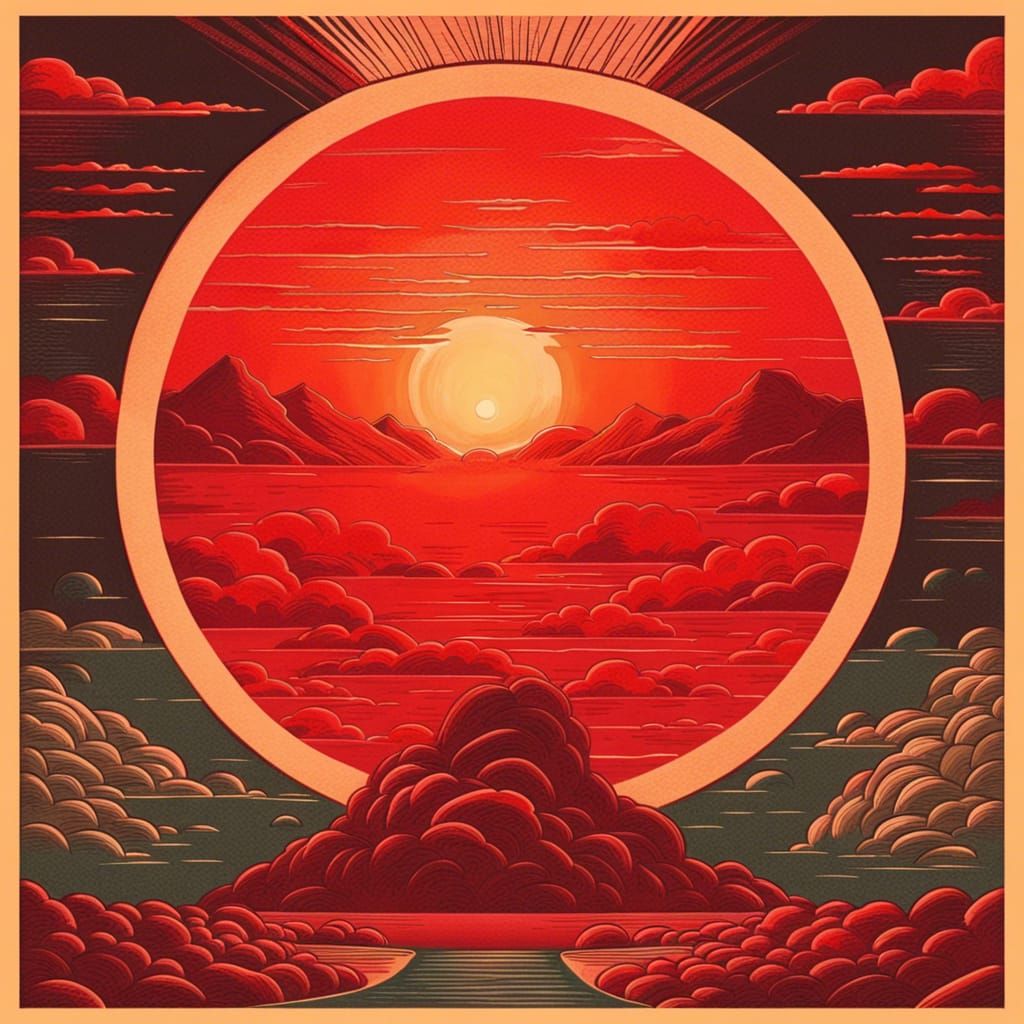 Fiery Red Sun Over Paradise: AI Art