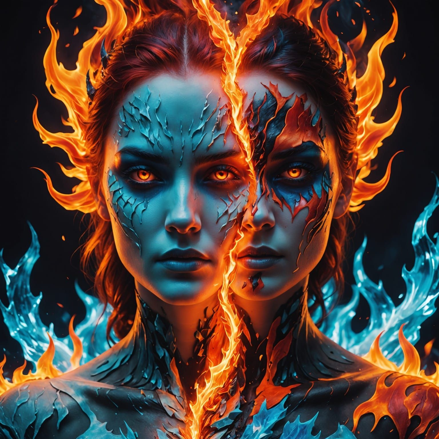 Fire and Ice Woman: Duality Rendering
