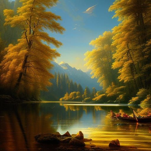 Lake Reflections: Fantastical Painting Masterpiece