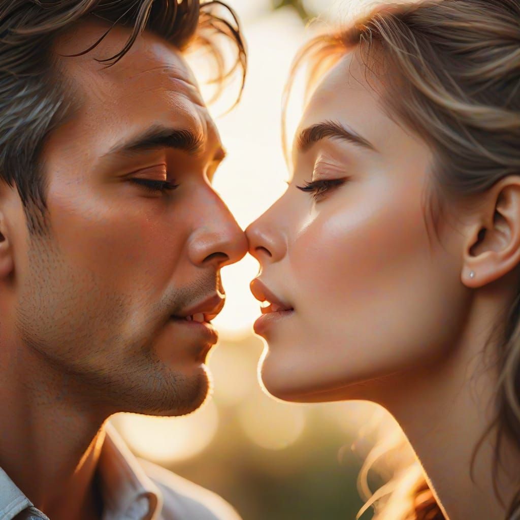 Romantic Realism: Close-Up of a Tender Kiss