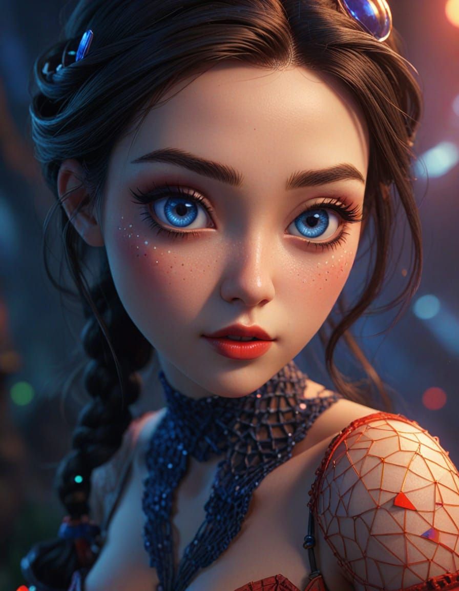 Ethereal Anime Waifu in Neon Geometric Setting