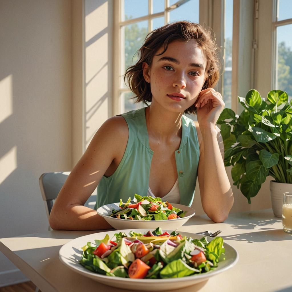 Woman with Salad in Vibrant Low-Poly Art
