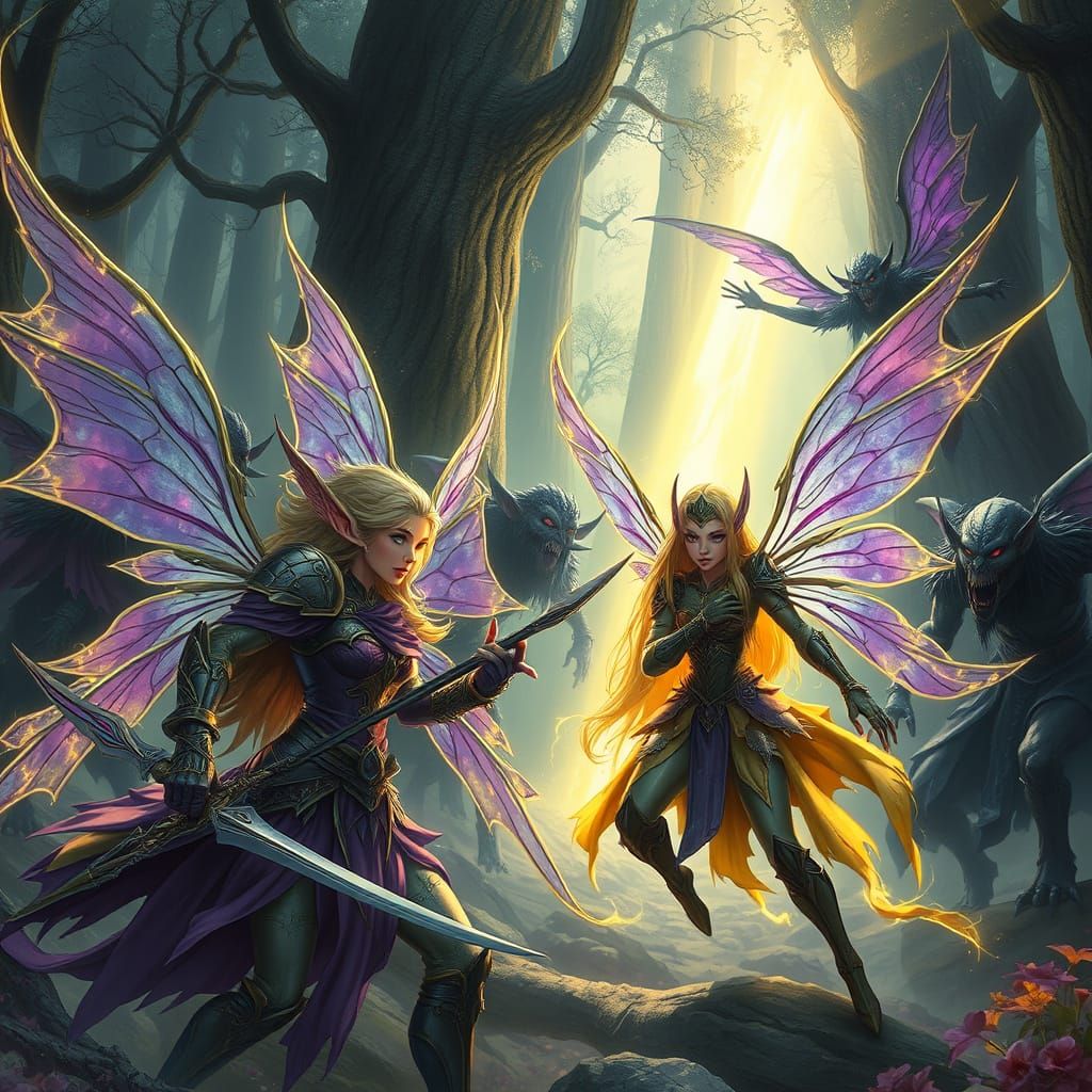 Elves and Fairies Battle Goblins in Mystical Forest