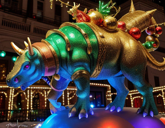 Vibrant Triceratops in Winter Wonderland Attire