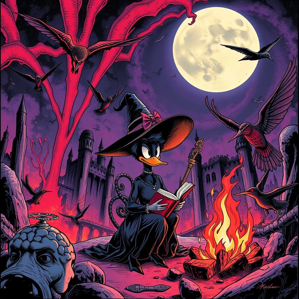 Nightmarish Comic Book Witch in Surreal Dreamscape