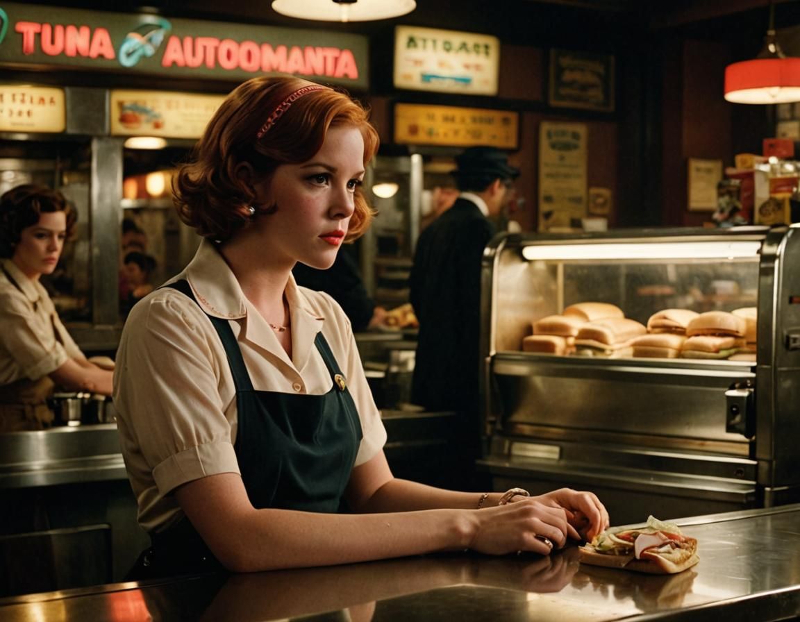 Molly Ringwald at the Automat: 1930s Cinematic Still