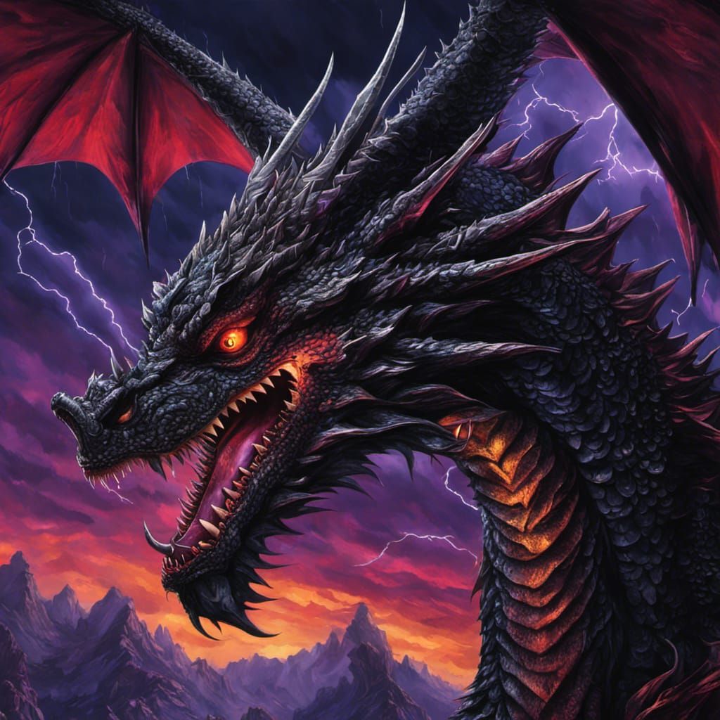 Gothic Black Dragon in Burton Style with Lightning