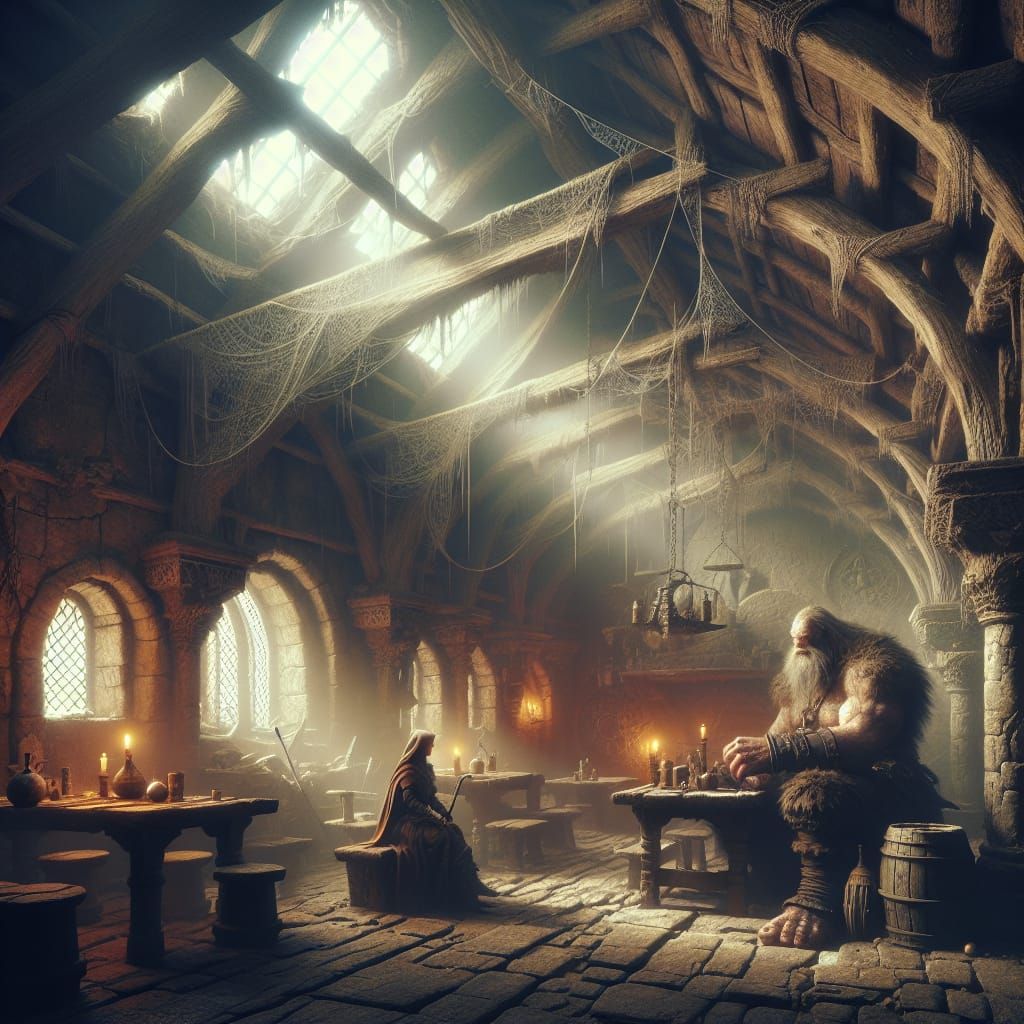 Mysterious Tavern Scene in Late 19th-Century Romanticism Sty...